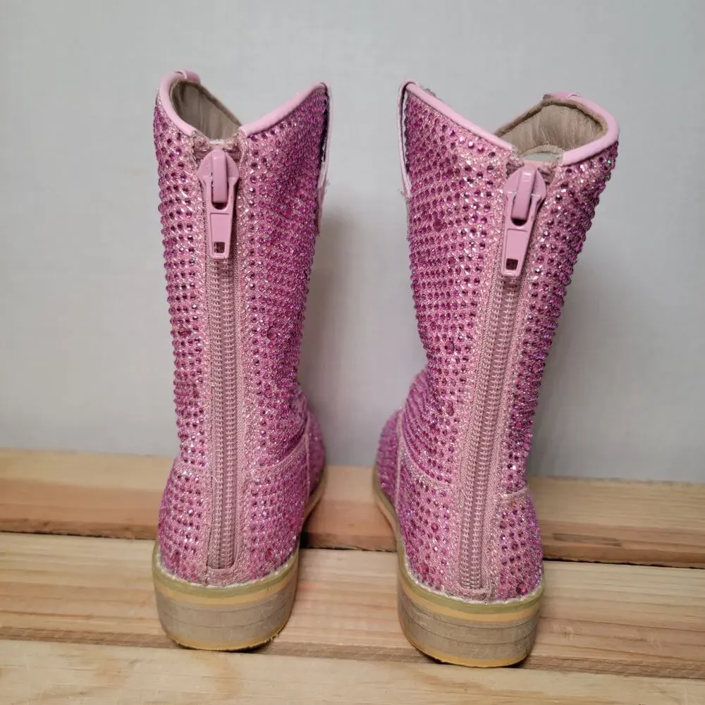A Bear Co Girls Bling Pink Western Boots w/ Zipper Back - Size 7 (Kid)